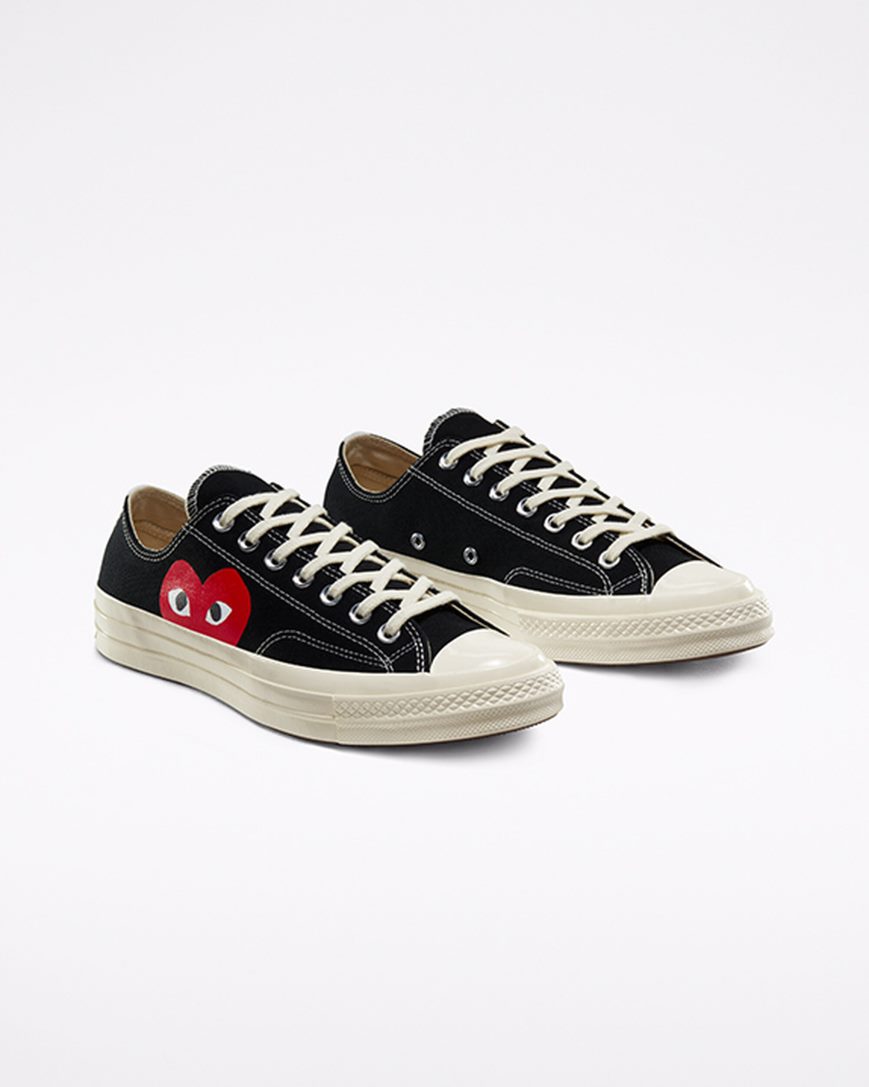 Men's Converse x Comme des Garçons PLAY Chuck 70 Low Top Shoes Black / White / Red | AU 16E45F